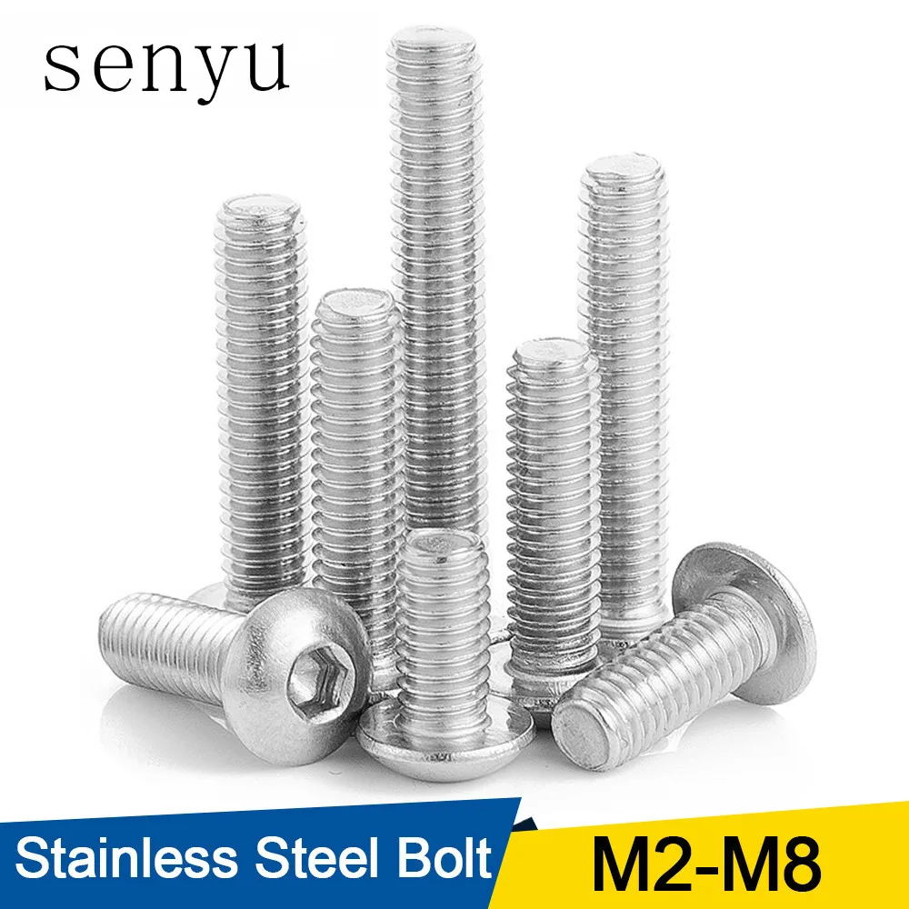 10/50pcs M2 M2.5 M3 M4 M5 M6 M8 304 Stainless Steel Hexagon Hex Socket Button Head Screw Bolts Round Head Screw Standoff ISO7380