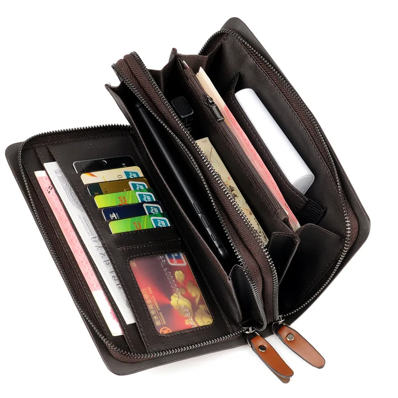 Männer der Doppel Schichten Tag Kupplung Große Kapazität Lange Brieftasche Männer Business Handtasche Klassische Design Messenger Tasche Telefon Karten Fall