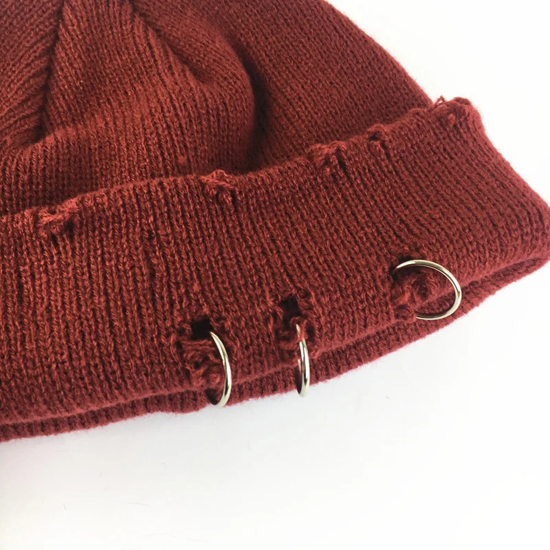 Gorro de punto grueso y cálido para mujer, gorros Harajuku con agujeros, Unisex, PJ009, moda de otoño e invierno