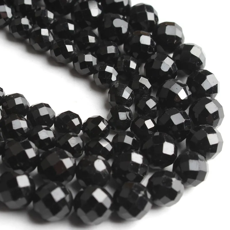 6/8mm Natural Faceted Black Tourmaline Stone Beads Round Loose Beads for Diy Bracelet Accessories Jewellery Making 7.5\'\'