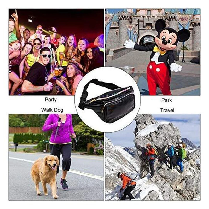 Geestock Fashion Waist Bag Women PVC Adjustable Fanny Pack Holographic Bag for Travel, Party, Hiking Running, Shopper Waist Pack