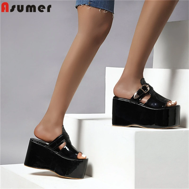 ASUMER Plus Size 34-43 New Platform Sandals Women Shoes Buckle Ultra Thick Sole Casual Street Ladies Shoes Blue Black