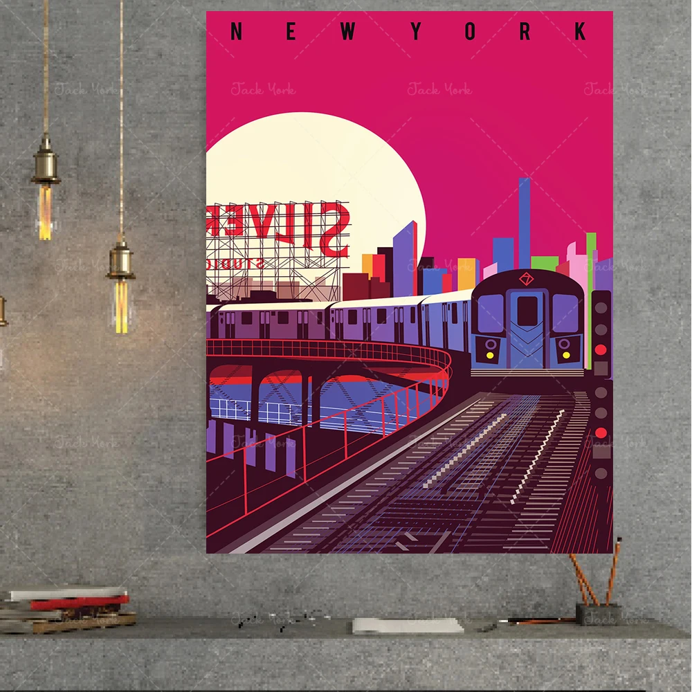 

New York City Subway Illustrated Art Print, Gifts for New Yorkers, Home Decor, Art Prints and Posters of Queens New York