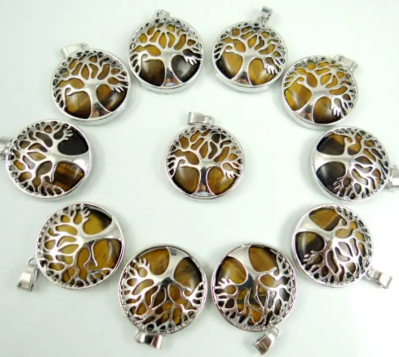 Piedra natural Turquesa cuarzo Cristal Tigre Tiger Ojo de la vida Costo de encanto de forma redonda para joyas de bricolaje Collar10pcs