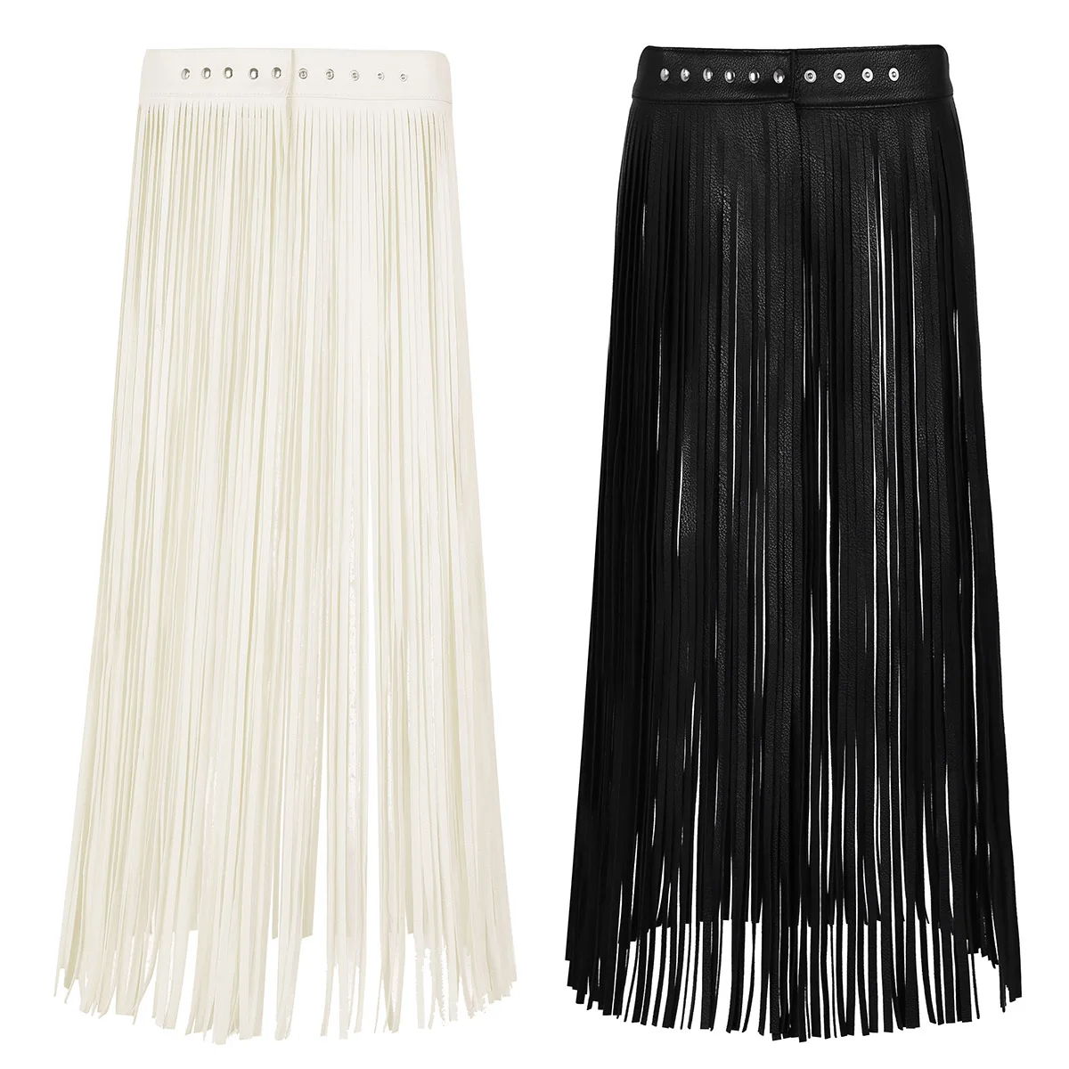 Women Ladies Fashion Faux Leather Tassel Skirt Belt Adjustable Hippie Boho Waistband Long Fringe