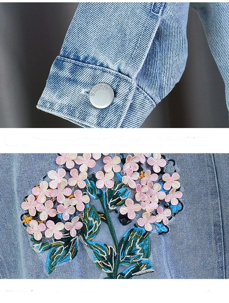 Kids Denim Jackets for Girls Baby New Flower Embroidery Coats Fashion Spring Autumn  Children Outwear Ripped Jeans Jackets 1-5Y