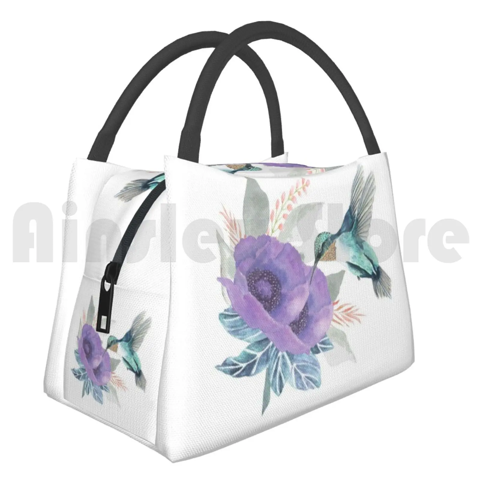 

Cooler Lunch Bag Picnic Bag Humingbird And Flower , Hummingbird , Watercolor Birds , Birds , Flowers Hummingbird