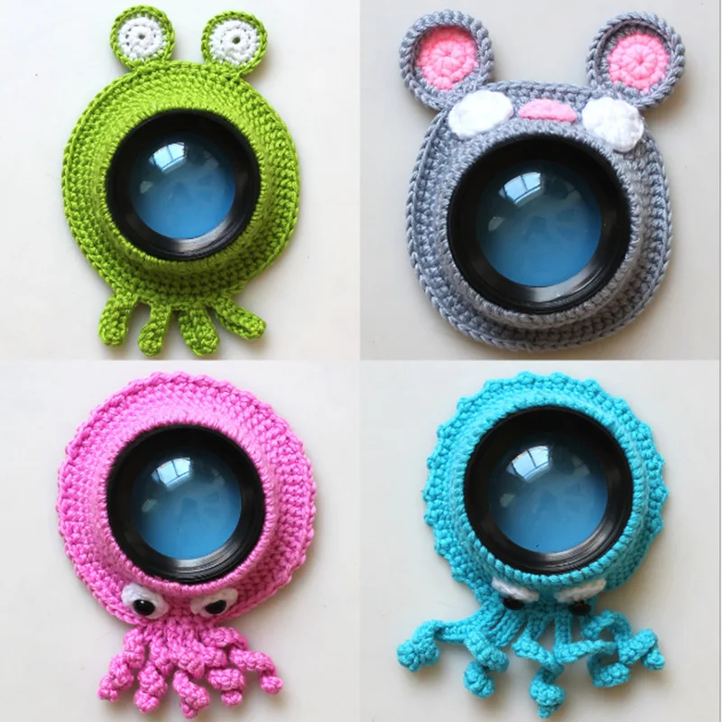 Handmade Knitted Camera Lens Decorative Ring Carton Design Baby Photo Prop Adorable Guide Toy Doll