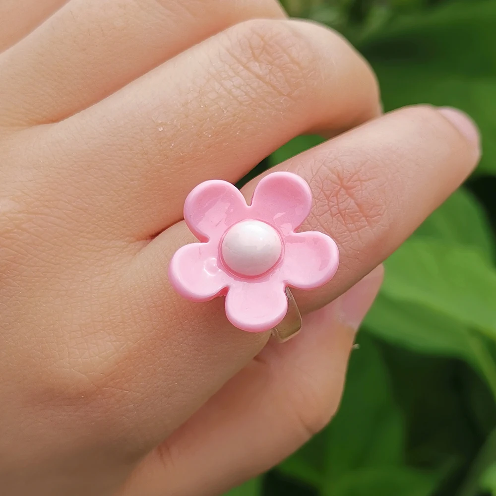 Lost Lady New 2021 Korean Multicolor Flower Rings Cute Finger Rings for Girls Women Jewelry Gift Party Accessories