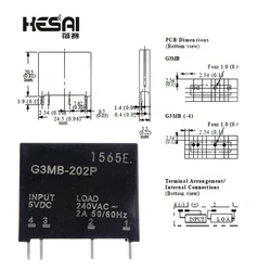 スマートエレクトロニクス新しいオリジナルのソリッドステートリレーG3MB-202P DC-AC pcb ssr in 5vdc、out 240v 2a