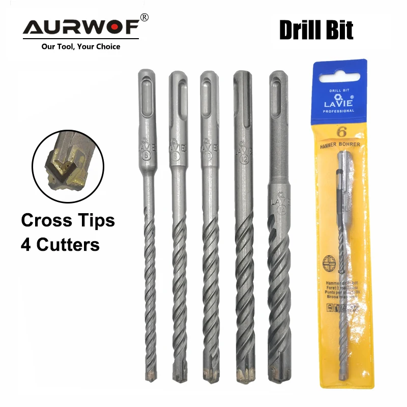 5pcs Electric Hammer SDS Plus Drill Bit Set Cross Tips 4 Cutters 160mm for Concrete Wall Brick Block Masonry Drilling Bits 6mm