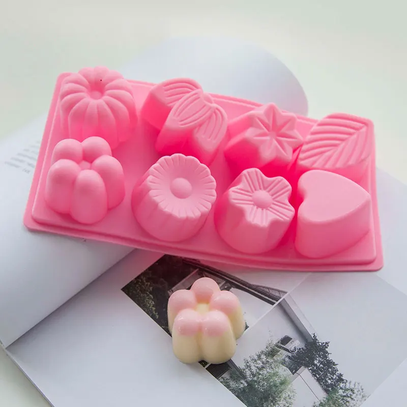 8 Cavity Flowerand Heart Shape Silicone Molds for Bath Bomb Soap Chocolate Candy Making Jelly Mousse Cake Baking mould