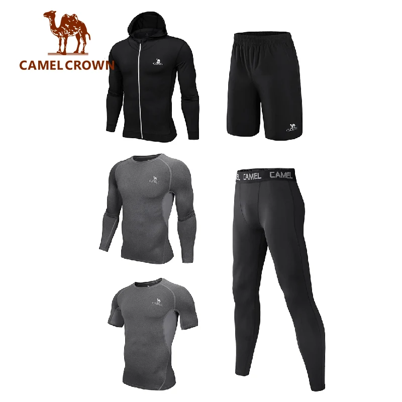 GOLDEN CAMEL Sports Suits 5pcs Sportswear Men Short T-Shirts Pants for Men Breathable Gym Fitness for Running Training Hiking