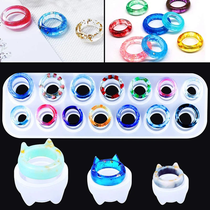 New Ring Epoxy Mould 14/6 Holes Handcraft DIY Rings Jewelry Silicone Mold Assorted Sizes Epoxy Resin Molds For Jewelry Making