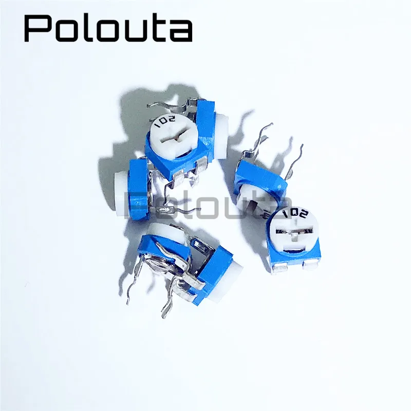 10 Pcs/lot Polouta Resistor Blue and White Adjustable Resistance Horizontal WH06-2A 100R 1K 10K 100K 1M 3K 4.7K  Resistor Kit