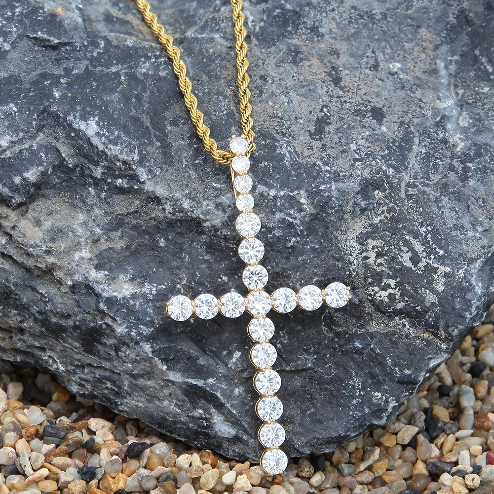 

Circle Zircon Iced Out Bling Bling Brass Cross Pendant&Necklace Mirco Pave Prong Setting for Men Hip Hop Jewelry BP033
