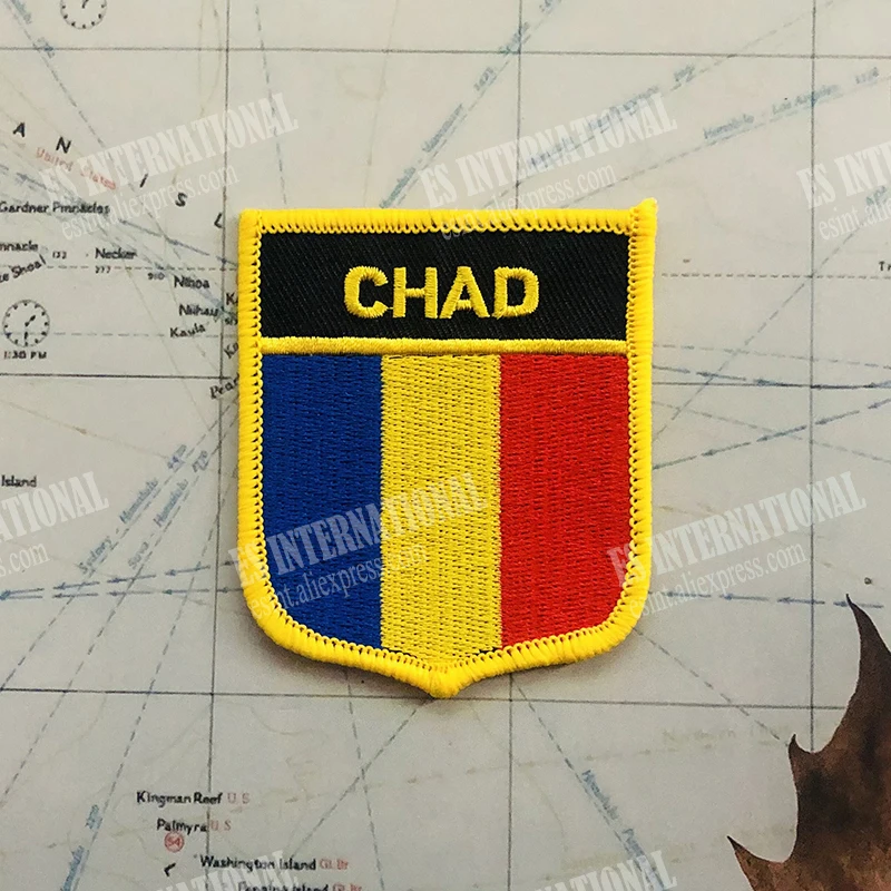 CHAD National Flag Embroidery Patches Badge Shield And Square Shape Pin  One Set  On The Cloth Armband   Backpack  Decoration