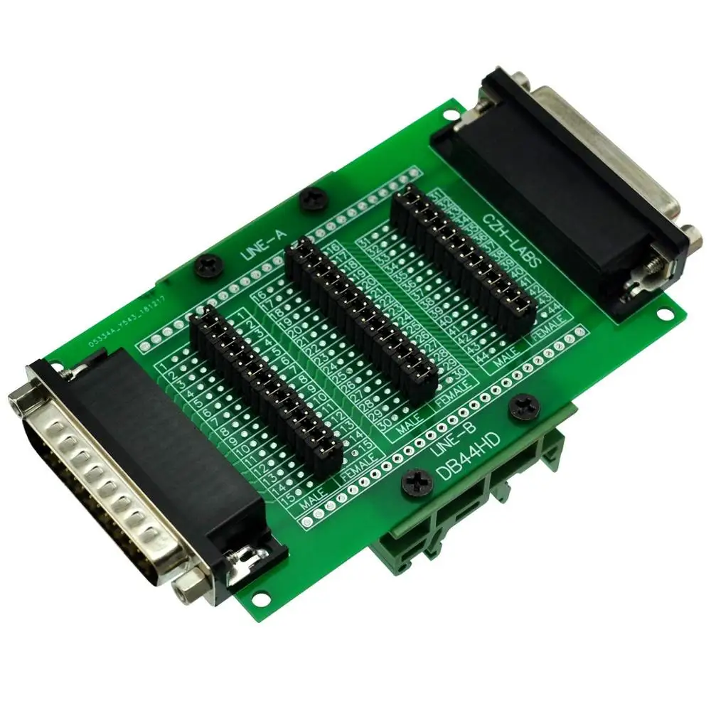 

CZH-LABS DIN Rail Mount D'sub DB44HD Diagnostic Test Breakout Board, DSUB DB44HD Connector Male to Female.