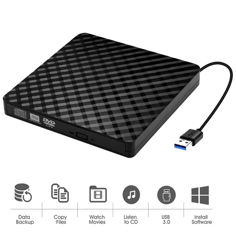 External CD DVD Drive, USB 3.0 and Type-C Portable CD DVD +/-Rw Drive Reader, DVD/CD ROM Burner Rewriter, DVD Drive