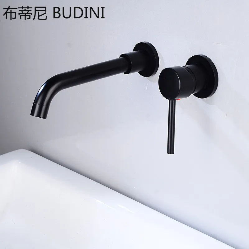 

Bathroom Sink Basin Faucet Bath Mixer Tap Wall Mount Brass Matt Black With Single Handle Hot Cold Water White Gold Set