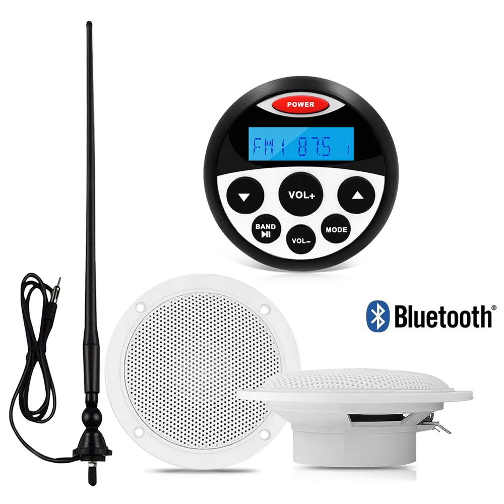 

Waterproof Marine Stereo Audio Radio Bluetooth Receiver Car MP3 Player+4inch Marine Speakers+FM Antenna For ATV Bath Boat Yacht