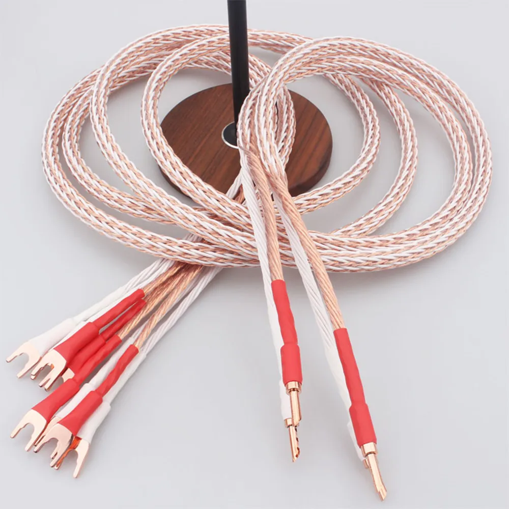 Wholesale 1 pair 12tc high-end 2 points 4 banana plugs OCC copper HiFi high-and low-frequency crossover speaker cable