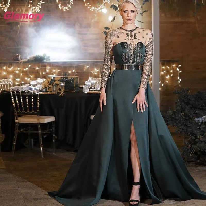 2021 New Arrival High Quality Elegant Full Sleeve Beading Evening Dress Long Formal Party Wear