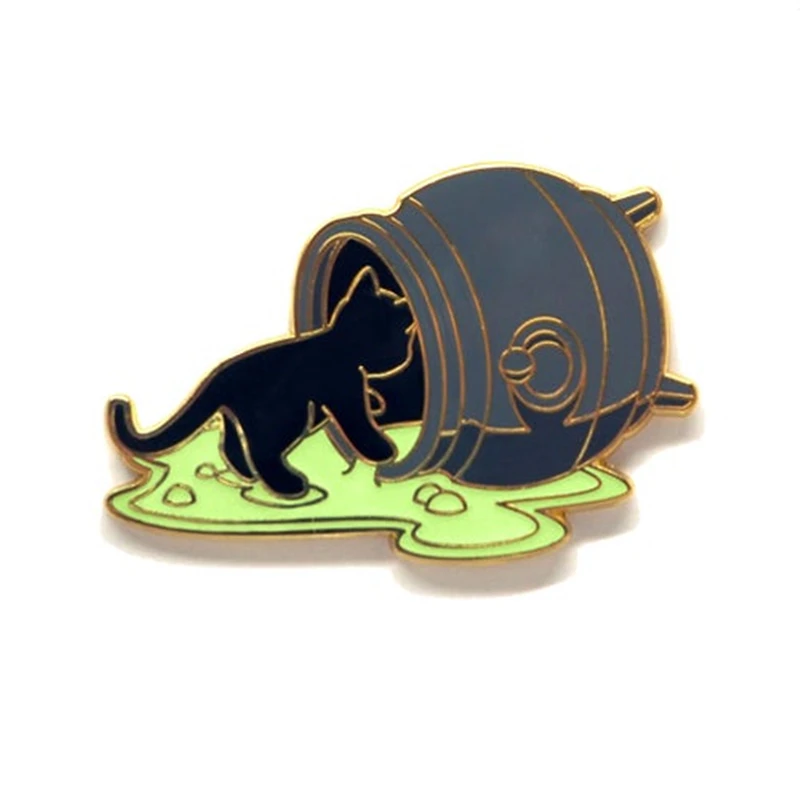 Spilled Cauldron Glow Pin Witch Cat Enamel Brooch Pin Backpack Hat Bag Lapel Pins Badges Women Men's Fashion Jewelry Accessories