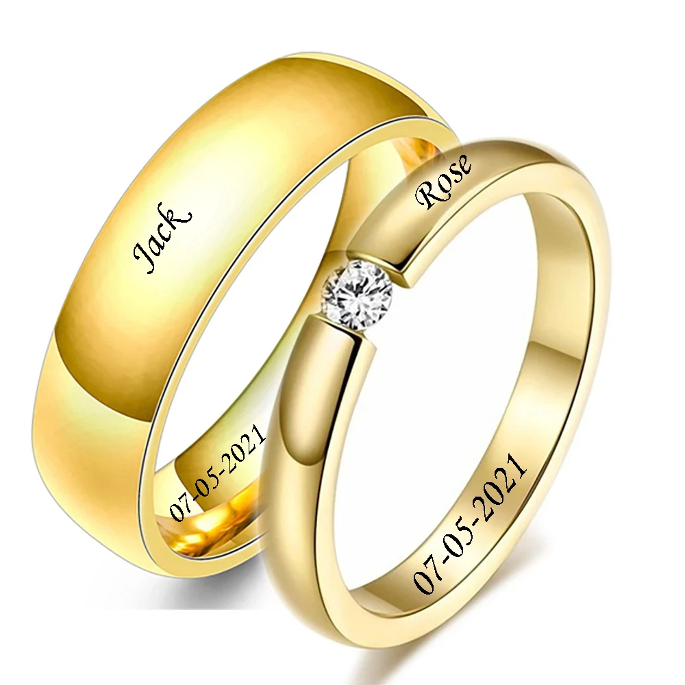 Benutzerdefinierte Edelstahl Hochzeit Paar Ringe für Frauen Männer Engagement Bands CZ Stein Puzzle Solitaire Partei Ring Schmuck Geschenk