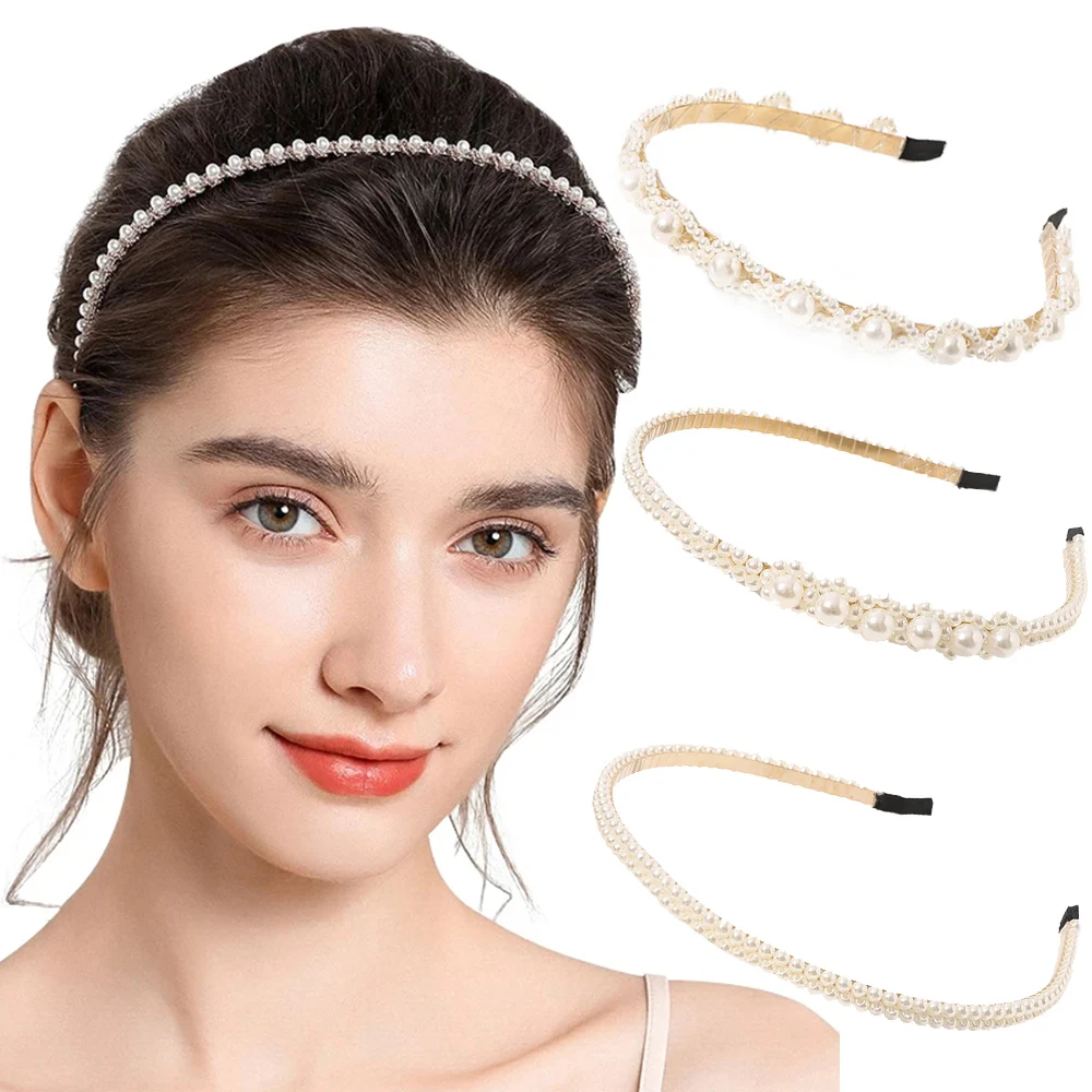 New Women Full Pearls Simple Hairbands Bow Headband Hair Hoops Band Holder Ornament Headbnds Lady Fashion Hair Accessories