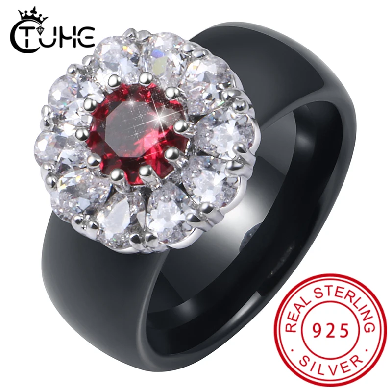 New Big Crystsal Women Rings Red White Crystal CZ Wedding Ceramic Rings Never Fade Healthy Ceramic Jewelry Gift for Women