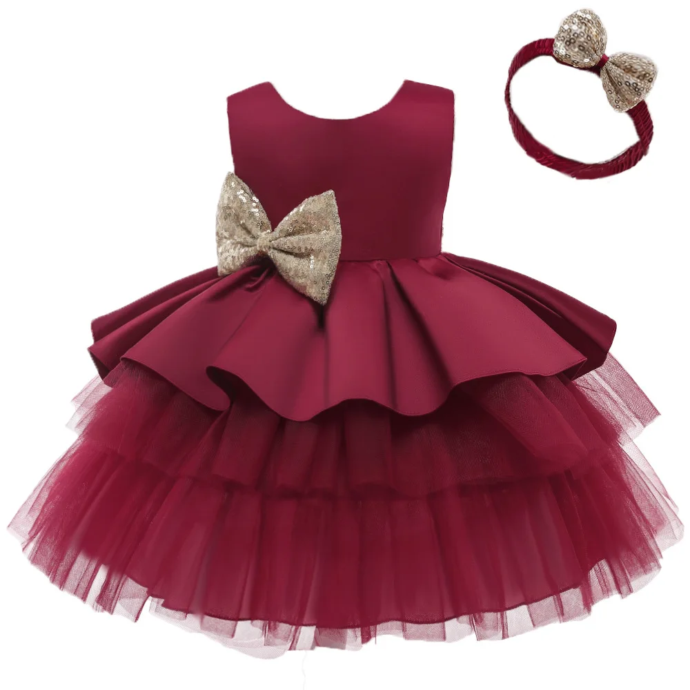 Girls Dress Newborn Lace Princess Dresses Birthday Wear Christmas Holiday Costume Infant Party Dress 0-6 year Tiers Sequin Bow