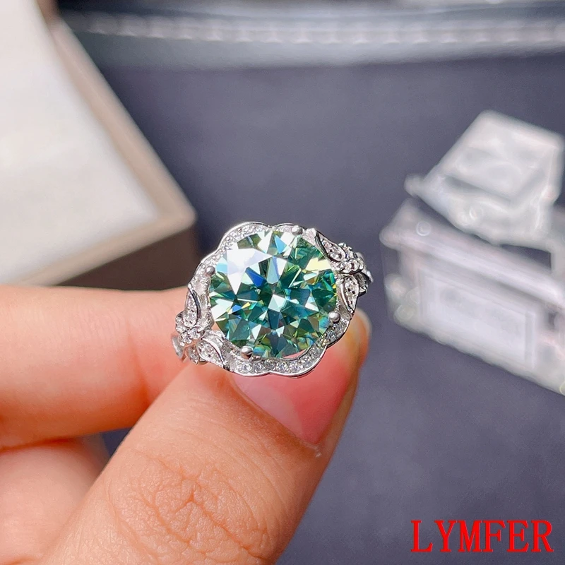 

5 carats Green moissanite New women ring, 925 Sterling silver, beautiful color, sparkling, D VVS1