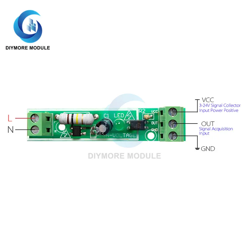 AC 220V Optocoupler Isolation Module 1 Channel Voltage Detector Board TTL 3-5V SCM Testing for Microcontroller Adaptive PLC 24V