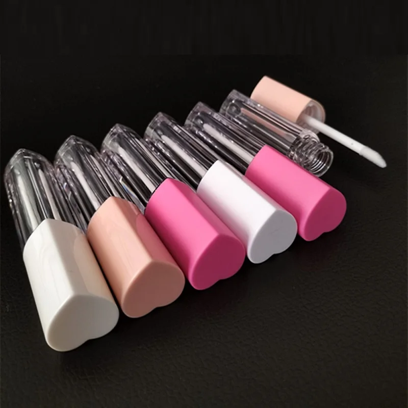 3ml Clear Originality Triangle Lip Gloss Tube Empty Cosmetic Packaging Refillable Bottle Portable Colorful Heart Shape Cap 50pcs