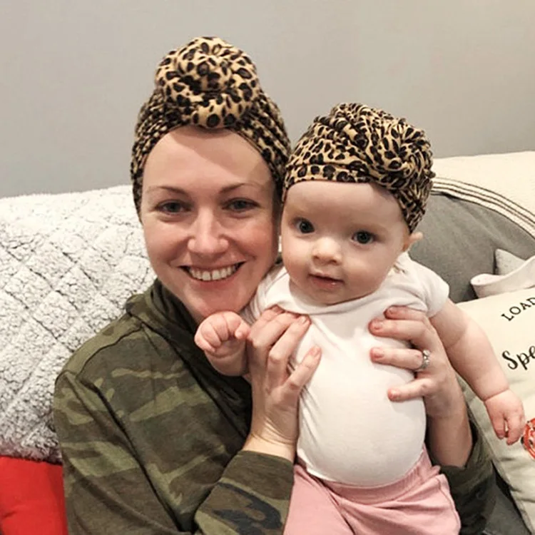 Newborn Infant Baby Mom Turban Hat Bows Flower Head Wrap Leopard India Hat Cotton Girl Boy Cap Parent-child Suit Beanie