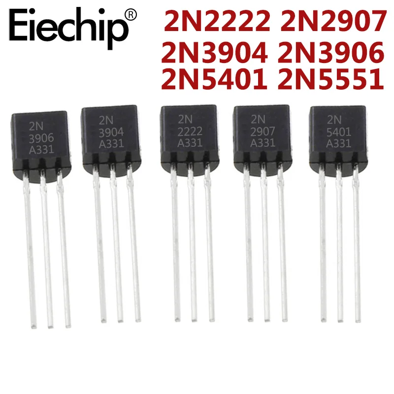 Transistor NPN Original, nuevo, 2N2222, 2N2907, 2N3904, 2N3906, 2N5401, 2N5551, TO-92, 50 unidades