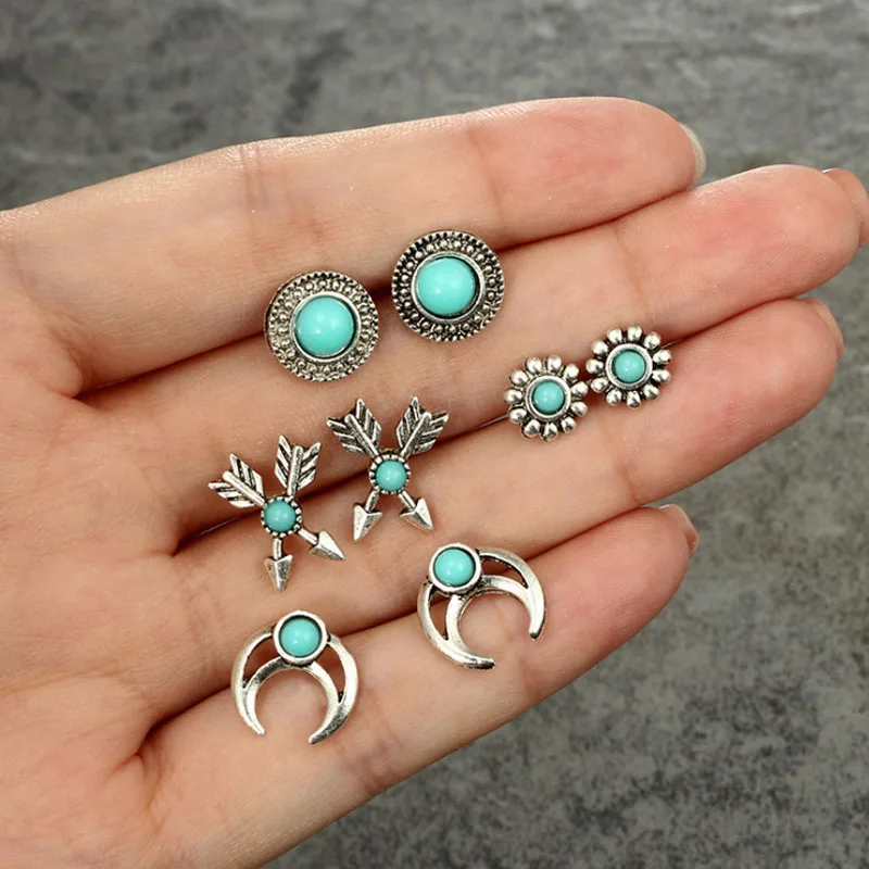 10 Style Vintage Geometric Stud Earrings Set For Women Fashion Shell Flower Star Hand Stone Mini Small Earrings Girls 2019 Boho