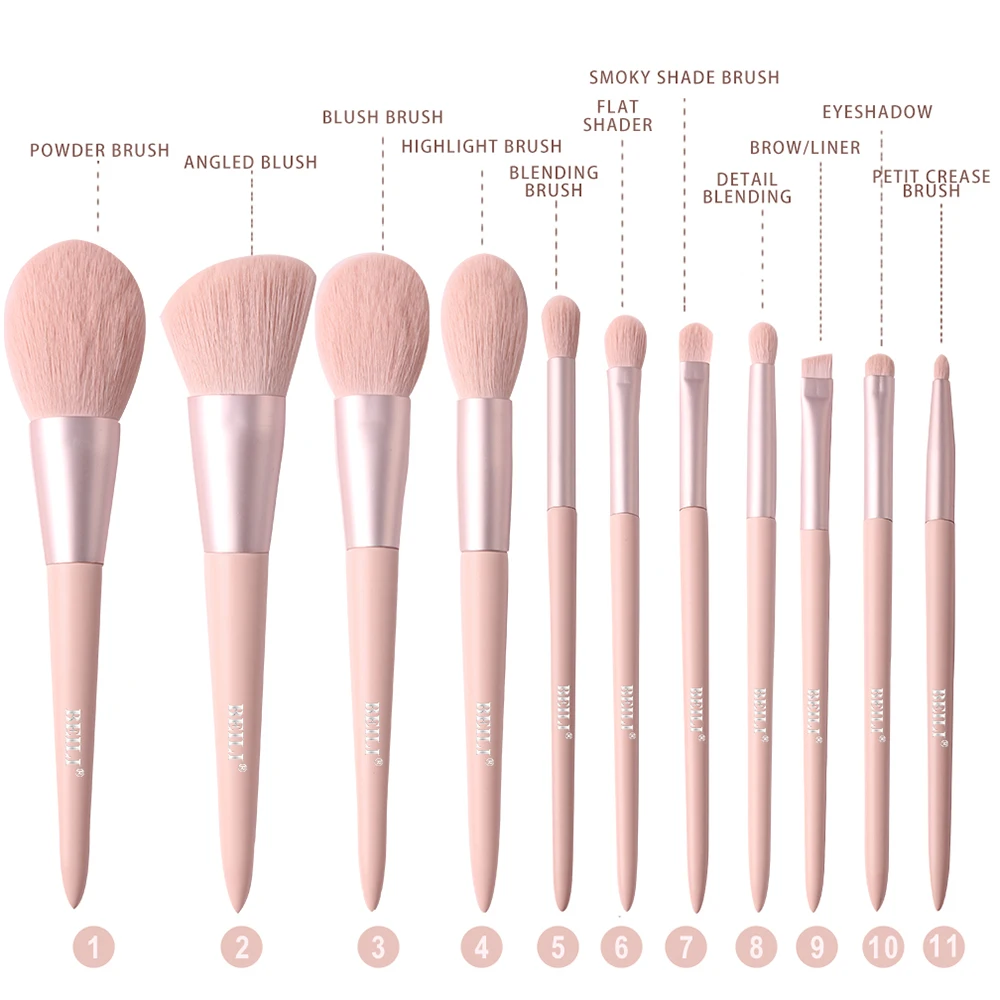 BEILI 10/11 pcs Pink Makeup Brushes Set Vegan Eyebrow Eyelash Powder Synthetic Hair Foundation Brush Make Up Tools For Women