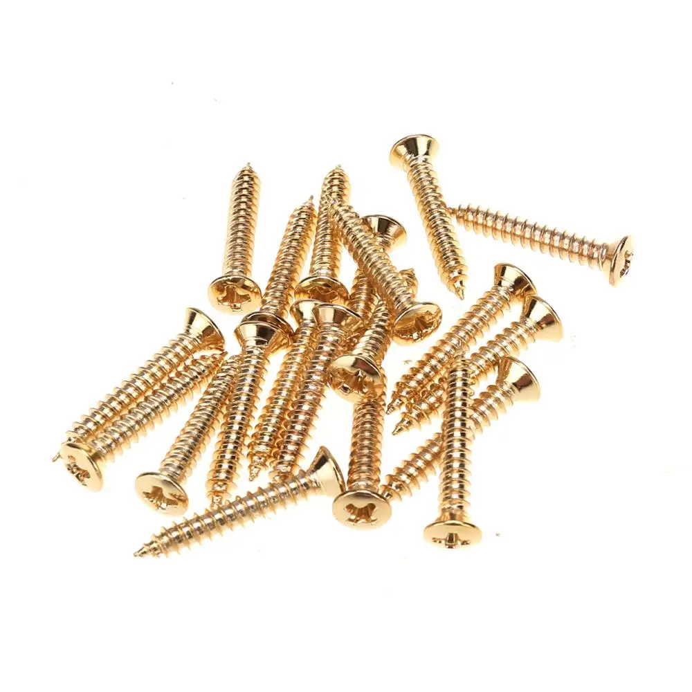 Musiclily Pro 2.5x18mm Guitar Countersunk Humbucker Pickup Ring Mounting Screws for Gibson Les Paul SG, Gold (Set of 20)