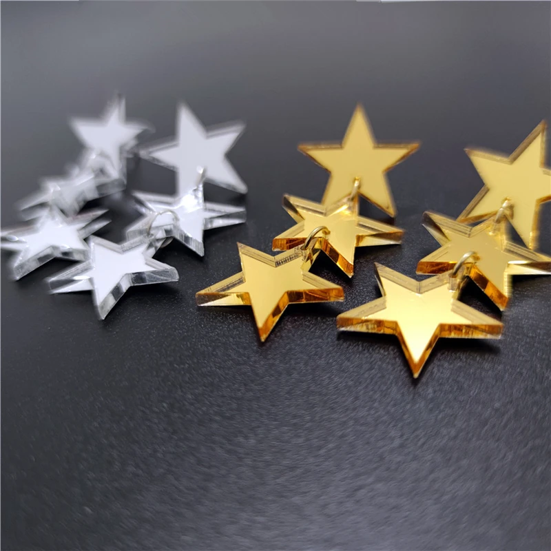 KUGUYS Shiny 3 Stars Earrings for Women Mirror Gold Silver Color Acrylic Jewelry Trendy Fashion Accessories