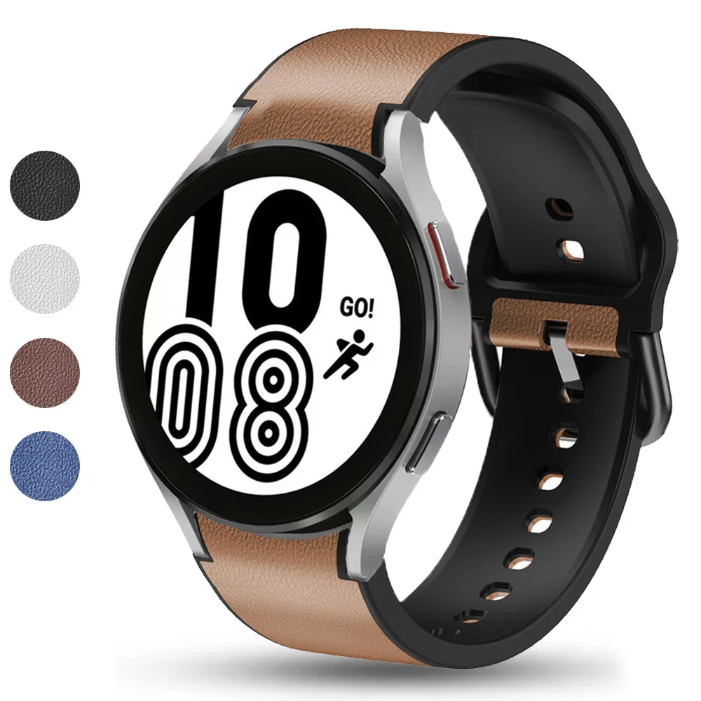 Ремешок изогнутый для Samsung Galaxy Watch 4 40 44 мм, классический кожаный и силиконовый браслет без зазоров 46 42 мм