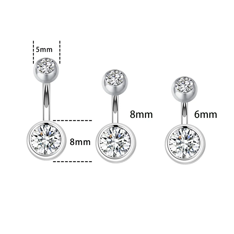 925 sterling silver Belly Button Bar Navel Ring Double Gem Navel Body Piercing Jewellery 1.5x10 mm