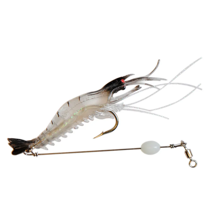 5pcs/lot Artificial Shrimp Lures 5 Colors 9cm 6g Soft Lure Bait with Long Stainless Steel Wire Swivel Luminous Bead B270