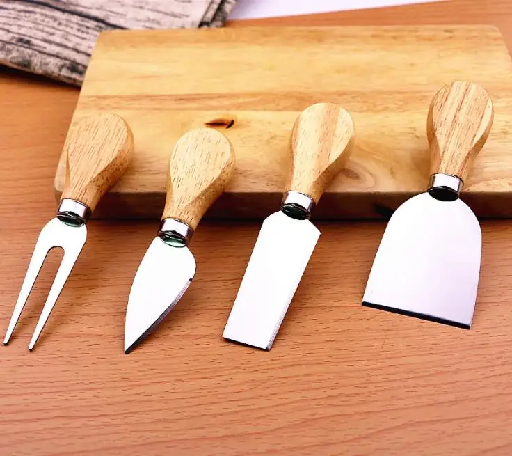 

4pcs/set Knives Bard Set Oak bamboo wood Handle Cheese Knife slicer Kit Kitchen Cooking Tools cheedse cutter 200set=800pcs SN624