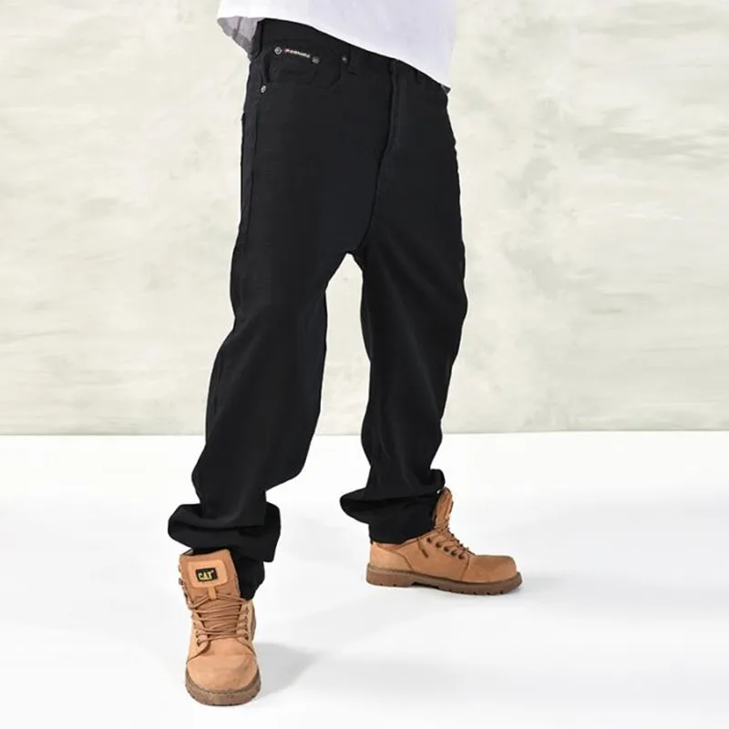 Men Loose Black Denim Long Pants Male Skateboard Baggy Hip Hop Rap Jeans Punk Style Street Dance Trouses Straight Overalls