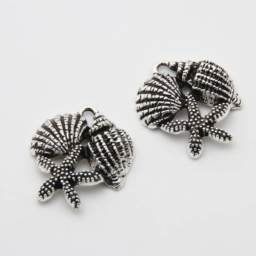 10pcs Charms Sea Shell Starfish Conch Connector Silver Color Pendant For Jewelry Making DIY Handmade Accessories