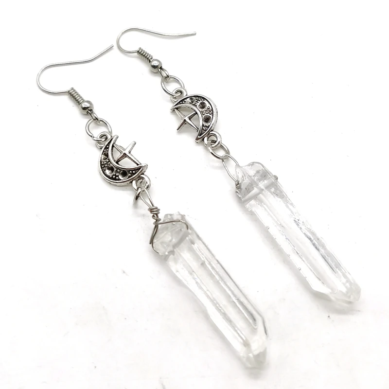 Imitate Clear Quartz Moon Earrings - Boho, Witchy, Resin, Esoteric, Celestial, Alternative, Nugoth, Gothic, Romantic.star Gift