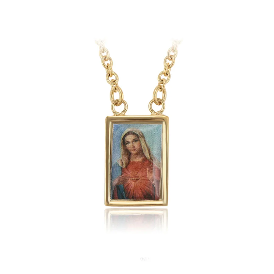 MxGxFam Square Plate 50 cm Virgin Mary Pendant Necklaces For Women Men Religion Jewelry Gold Plated 18 k Good Quality