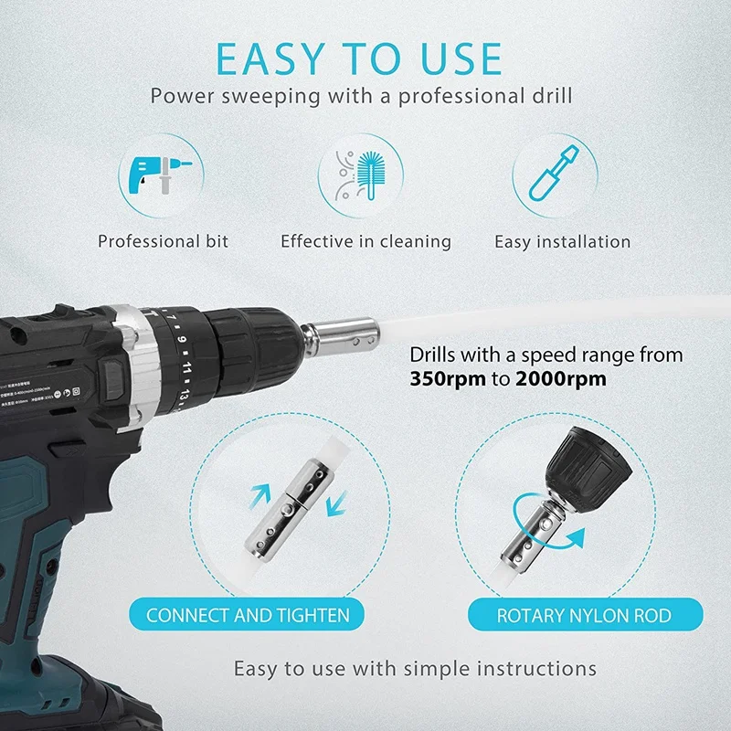 Chimney  Cleaning Brush Tool Kit And 8 Flexible Rods Snap Locking 45 Degree Angle By Drill For Fireplace Flue Home